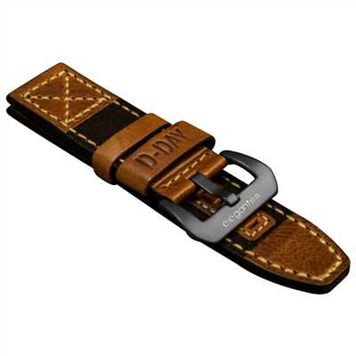 elegantsis 愛樂時-原廠配件-愛樂時軍事主題錶款訂製錶帶-沙漠瘋馬真皮革 帆布錶帶-ELJF48D-D-DAY-咖啡色