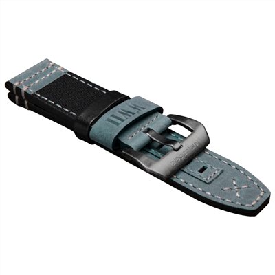 elegantsis 愛樂時-原廠配件-愛樂時軍事主題錶款訂製錶帶-義大利瘋馬真皮革 帆布錶帶-ELJF48QS-二戰國軍灰藍色