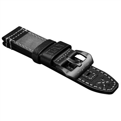 elegantsis 愛樂時-原廠配件-愛樂時軍事主題錶款訂製錶帶-沙漠瘋馬真皮革 帆布錶帶-ELJF48QS-二戰德軍黑色