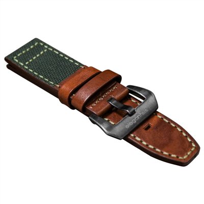 elegantsis 愛樂時-原廠配件-愛樂時軍事主題錶款訂製錶帶-義大利皺皮真皮革 帆布錶帶-ELJX48AS-ROCA-裝甲-綠色