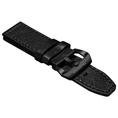 elegantsis 愛樂時-原廠配件-24mm 皮革錶帶-義大利皺皮真皮革錶帶- ELJO48AS-黑色槍扣